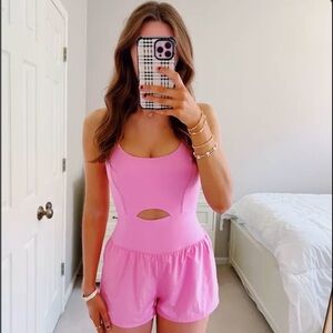 Amazon Pink Sleeveless Mini Romper with Cutout